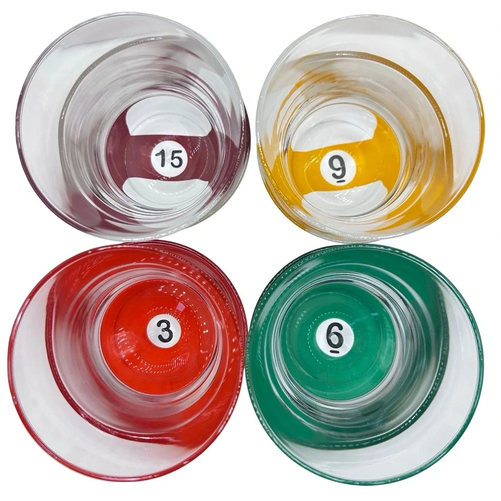 SET OF 8 Luminarc Vintage Billiard Pool Ball Lowball Glasses Barware Cocktail